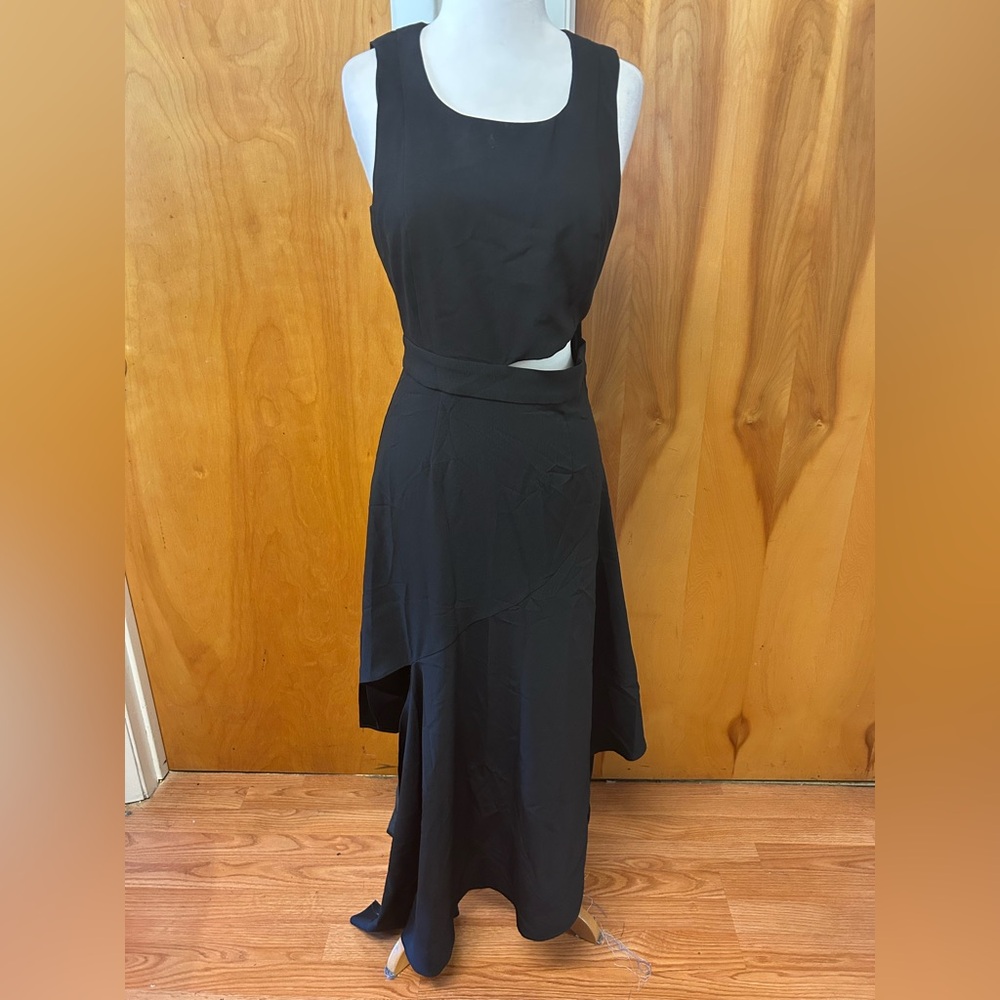 Obando black cut out asymmetrical hem midi dress size 4